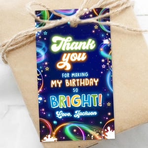 Editable Glow Favor Tag Neon Glow in the Dark Disco Boy Birthday Party Thank You Gift Tag Label Digital Download Template Printable 0537