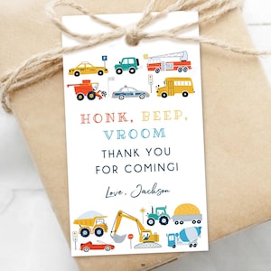 Editable Transportation Favor Tag Car Truck Driving By Boy Birthday Party Thank You Gift Tag Label Digital Download Template Printable 0533