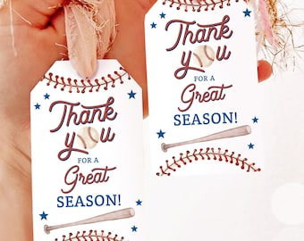 Editable Baseball Thank You For A Great Season Team Favor Tag Rookie Year Boy Girl Gift Goody Good Game Mom Digital Template Printable 0492