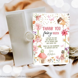 Carte de remerciement modifiable anniversaire fée jardin anniversaire fille forêt note de remerciement Boho modèle magique téléchargement immédiat Corjl 0406