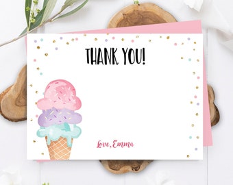 Editable Ice Cream Thank You Card Ice Cream Birthday Thank you Note Girl Birthday Summer Download Printable Template Digital Corjl 0243