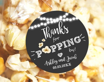 Editable Thanks For Popping By Gift Popcorn Favor Tag String Lights Bridal Shower Wedding Birthday Party Stickers Template Corjl 0110