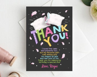 Editable Slumber Party Thank You Card Note Sleepover Pajamas Pillow Fight Girl Pink Note Template Digital Download Printable Corjl 0067