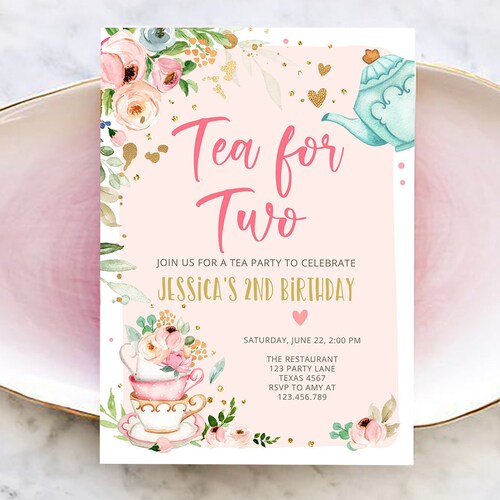 Editable Tea for Two Birthday Invitation Tea for Two 2nd Etsy