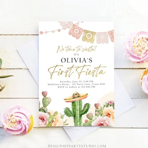 Invito Fiesta Modificabile Primo Compleanno Fiesta Boho Messicano Cactus Succulento Deserto Ragazza Floreale Modello di Invito Stampabile Corjl 0419