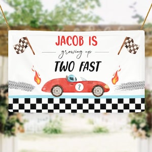 Editable Racing Car Backdrop Banner Growing Up Two Fast Birthday Boy 2nd Second 2 Fast Race Digital Download Template Printable 0424