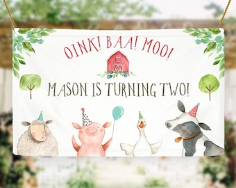 Editable Farm Backdrop Banner Boy Farm Birthday Boy Farm Animals Yard Sign Poster Decor Barnyard Digital Download Template Printable 0155