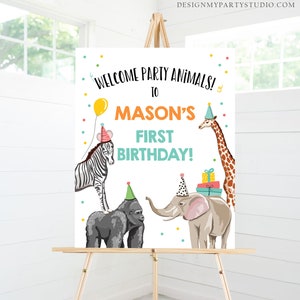 Editable Party Animals Welcome Sign Party Animal Sign Zoo Safari Welcome Jungle Sign Birthday Animals Boy Template PRINTABLE Corjl 0142