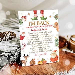 Carta de chegada de elfo editável Carta de retorno de elfo de Natal Estou de volta elfo Carta de boas-vindas de elfo de Natal do seu elfo Modelo para impressão 0445