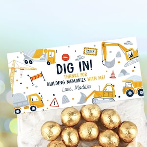 Editable Construction Party Treat Bag Topper Construction Birthday Favors Dump Truck Favor Bag Dig In Download Printable Corjl Template 0458