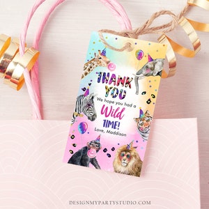 Editable Party Animals Favor Tags Wild One Animals Thank You Tags Safari Zoo Girl Birthday Wild Time Gift Digital Template Printable 0461