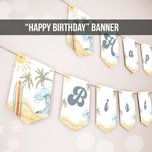 Surf alles Gute zum Geburtstag Banner Surfen Geburtstagsbanner The Big One Surfbrett Retro Strand Dekor 1st Boy Digital Download Printable 0433