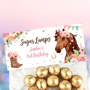Editable Horse Treat Bag Toppers Horse Birthday Favors Girl Horse Party Favor Tags Cowgirl Pink Floral Digital Template Printable 0408