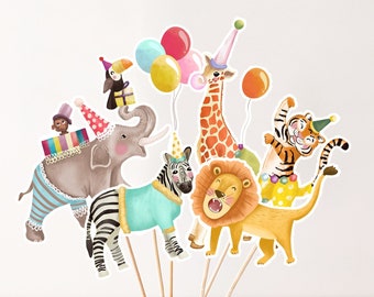 Printable Party Animals Centerpieces Safari Animals Birthday Party Jungle Cake Topper Table Decor Zoo Wild One Decorations DIY Digital 0482