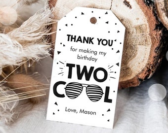 Dos etiquetas de regalo geniales y editables para cumpleaños, etiquetas de agradecimiento, etiquetas de regalo para el segundo cumpleaños de un niño, gafas de sol, plantilla de piloto Corjl imprimible 0136
