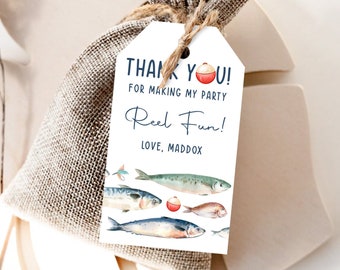 Editable Fishing Birthday Favor Tags Fishing Favors Thank You Tags The Big One Boy O-Fish-Ally Fish Tag Fishing Party Corjl Template 0454