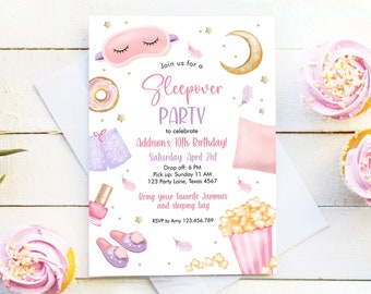 Bearbeitbare Pyjama Party Geburtstagseinladung Sleepover Geburtstag einladen Pink Girl Spa Tween Teen Digital Download Druckbare Vorlage Corjl 0447