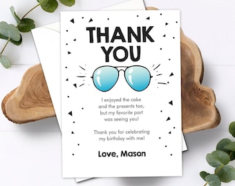 Editable Thank You Card Two Cool Birthday Boy Pilot Sunglasses Second Birthday Party Note 2nd White Photo Corjl Template Printable 0136