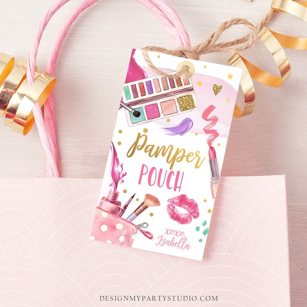 Editable Pamper Party Favor Tags Spa Party Thank You Tags Pamper Pouch Tag Girl Glam Party Labels Pink Gift Tag Digital Corjl Template 0420