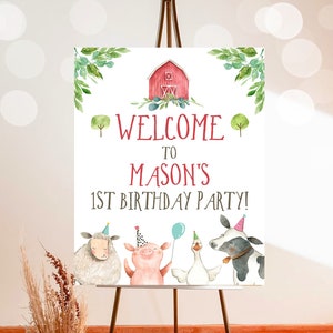 Editable Farm Birthday Welcome Sign Boy Barnyard Birthday Welcome Sign Farm Animals Birthday Welcome Boy Template Corjl PRINTABLE 0155