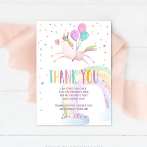 Bearbeitbares Einhorn Dankeskarte Mädchen Geburtstag Dankeschön Hinweis Pink Gold Magische Party Babyparty Download Digitale Vorlage Printable 0336