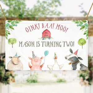 Editable Farm Backdrop Banner Boy Farm Birthday Boy Farm Animals Yard Sign Poster Decor Barnyard Digital Download Template Printable 0155