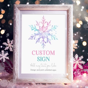 Editable Custom Sign Winter Birthday Winter Onederland Decor Girl 1st Party Snowflake Pink Purple Digital Download Template Printable 0494
