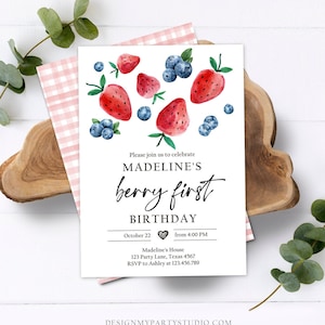 Editable Berry Sweet Birthday Invitation Blueberry Strawberry Picking Party Farmers Market Twin Printable Template Corjl Digital 0399