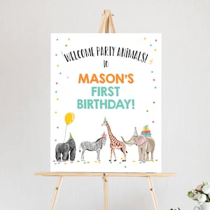 Editable Party Animals Welcome Sign Party Animal Sign Zoo Safari Welcome Jungle Sign Birthday Animals Boy Template PRINTABLE Corjl 0142