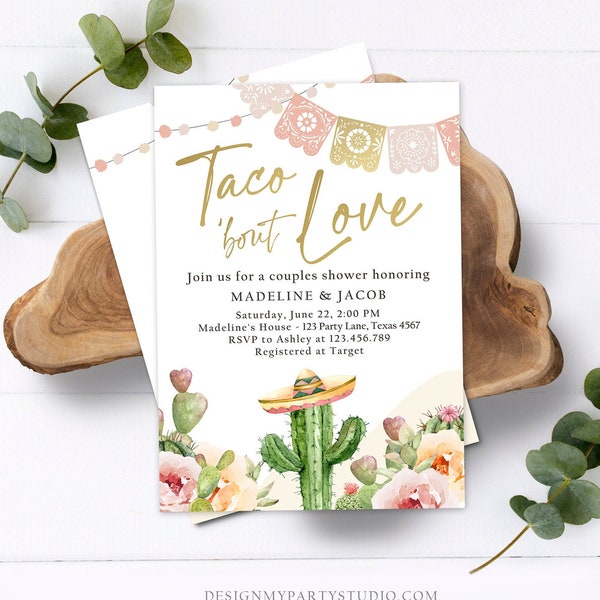 Editable Taco Bout Love Couples Shower Invitation Boho Fiesta Cactus Succulent Mexican Desert Digital Download Corjl Template Printable 0419