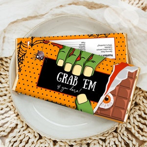 Editable Halloween Party Favor Halloween Candy Bar Wrapper Halloween Chocolate Bar Labels Zombie Gift Download Corjl Template Printable 0261