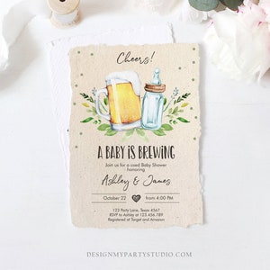 Editable A Baby is Brewing Invitation Bottle and Beers Baby Shower Cheers Coed Couples Shower Download Printable Template Corjl 0190 image 2