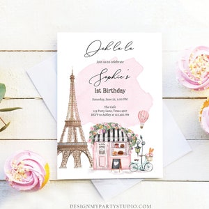 Editable Paris Birthday Invitation French Patisserie Parisian Cafe French Birthday Floral Tea Party Printable Template Corjl Digital 0441