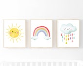 Set of 3 Prints Rainbow Nursery Decor Sunshine Print Cloud Wall Art Nursery Art Watercolor Girls Kids Baby Room Instant Download PRINTABLE Il_170x135