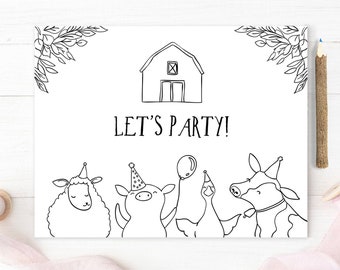 Coloring Page Farm Animals Birthday Party ActivityFarm Birthday Game Party Animals Barnyard Kids Digital Instant Download Printable 0155