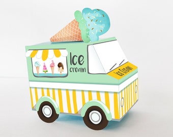 Printable Ice Cream Birthday Ice Cream Party Favor Box Ice Cream Centerpieces Decor Decorations Truck Neutral Mint Blue DIY Digital 0243