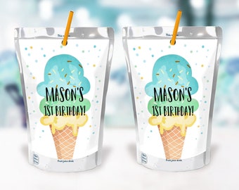 Editable Ice Cream Capri Sun Labels Juice Pouch Labels Ice Cream Birthday Party Favors Scoop Boy Blue Download Corjl Template Printable 0243