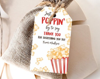 Editable Popcorn Appreciation Tag Thank You Tag Teacher Tag Popcorn Gift Tag Poppin by to say Thank you Tag Corjl Template Printable 0464