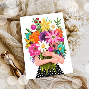 Happy Birthday Card Flowers Floral Birthday Greeting Card Colorful Woman Mother Grandmother Friend 5x7 Digital Printable Instant Download