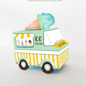 Printable Ice Cream Birthday Ice Cream Party Favor Box Ice Cream Centerpieces Decor Decorations Truck Neutral Mint Blue DIY Digital 0243