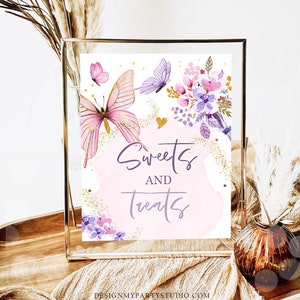 Schmetterling Geburtstag Süßigkeiten und Leckereien Zeichen Blumen Schmetterling-Baby-Dusche favor Zeichen Signage Gefälligkeiten Tabelle Dekor Instant Download druckbare 0437
