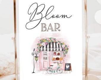 Paris Bloom Bar Sign Parisian Baby Shower Game French Patisserie Parisian Eiffel Tower Pink Floral Digital Download Printable 0441