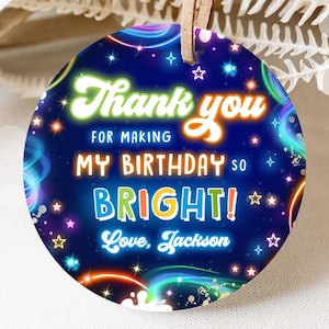 Editable Glow Favor Tag Neon Glow in the Dark Disco Boy Birthday Party Thank You Gift Tag Label Sticker Digital Template Printable 0537