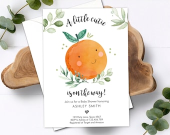 Editable Little Cutie Baby Shower Invitation Little Cutie On The Way Gender Neutral Clementine Coed Download Printable Corjl Template 0330