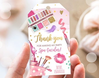 Editable Spa Party Favor Tags Glamour Party Thank You Tags Spa Birthday Girl Make up Party Glam Pink Gift Tag Digital Corjl Template 0420