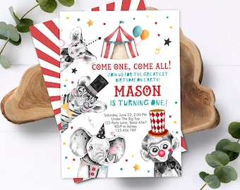 Editable Circus Birthday Invitation Party Animals Circus Invitation Carnival Invite Instant Download Printable Template Digital Corjl 0355