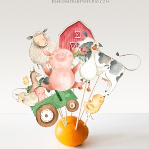 Bauernhof Tiere Herzstücke Party Tiere Geburtstag Baby Shower Party Kuchen Topper Grüner Traktor Barnyard Dekor Junge Digital Printable 0155