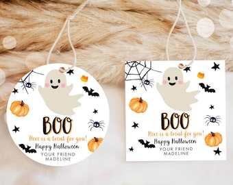 Bearbeitbare Halloween Favor Tag Boo Geschenkanhänger Kostüm Party Süßes oder Saures Aufkleber Geburtstagsfeier Digitaler Download Vorlage Printable 0418 0261