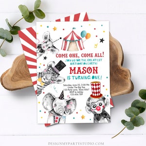 Editable Circus Birthday Invitation Party Animals Circus Invitation Carnival Invite Instant Download Printable Template Digital Corjl 0355