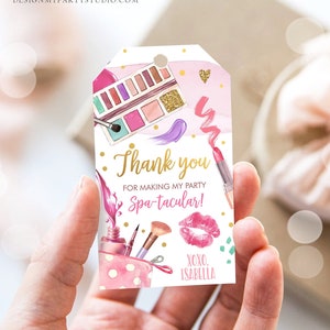 Editable Spa Party Favor Tags Glamour Party Thank You Tags Spa Birthday Girl Make up Party Glam Pink Gift Tag Digital Corjl Template 0420